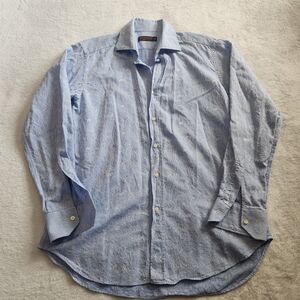 Etro Italy Light Blue Tonal Paisley Jacquard Luxury Dress Shirt Size 40 GUC